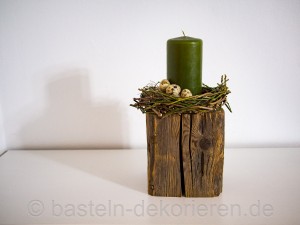Holzbalken als Kerzenständer